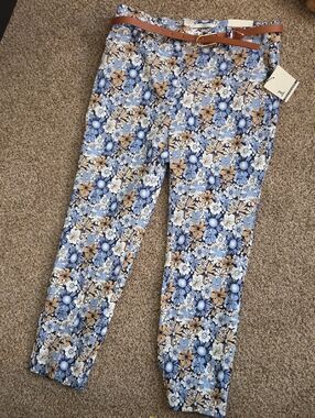 Jules & Leopold Blue and Tan Floral Skinny Pants